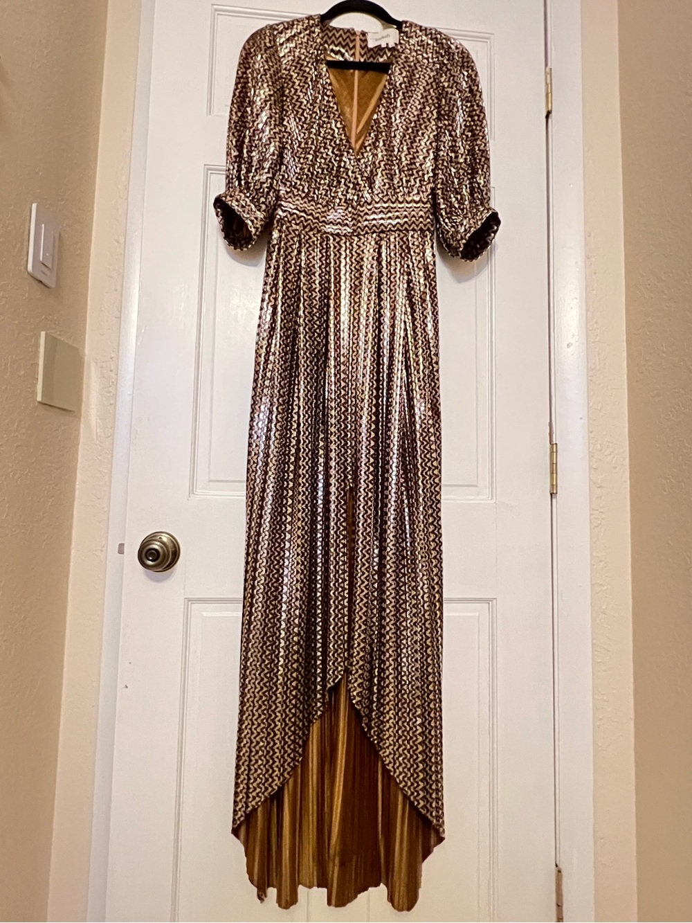 ba&sh Gold Metallic Pacey Asymmetric High-Low Gown- Size XS